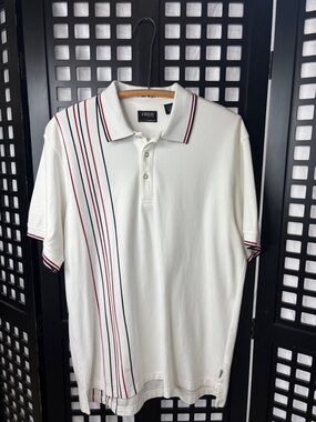🤍 IZOD XFG Polo Shirt Men's Large White Stripe Stretch Golf Performance🏌️‍♂️